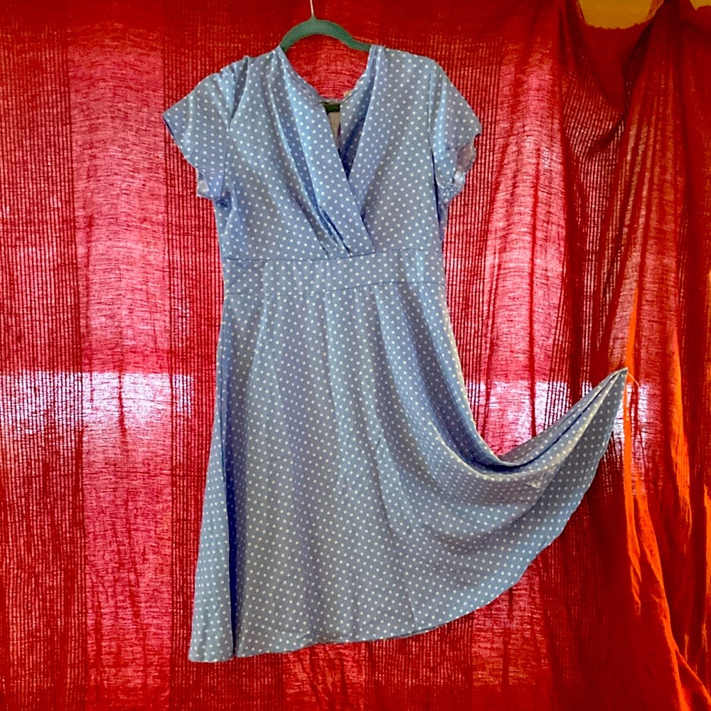 Light, knee-length Dress, blue with white dots